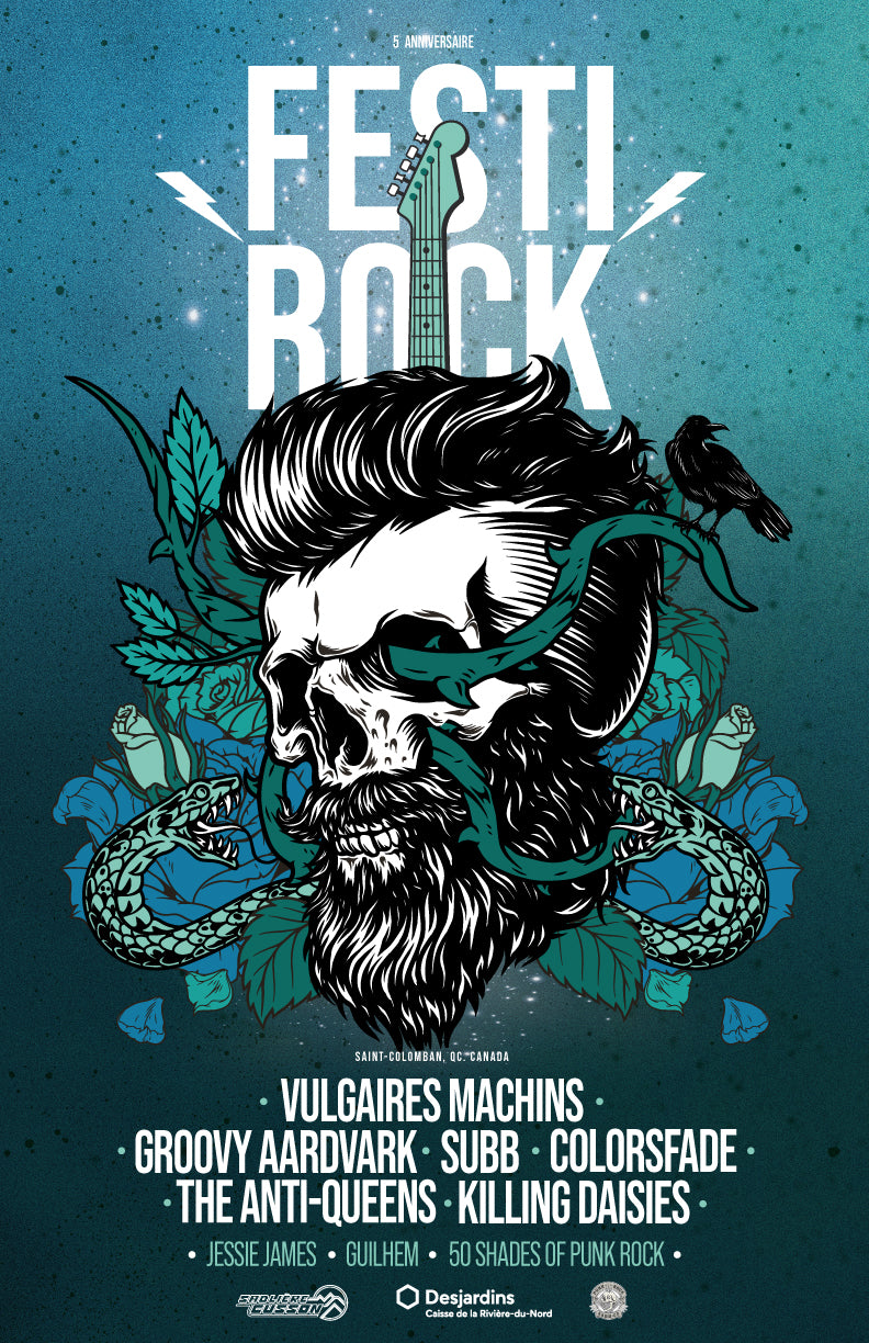 Visuel spécial 5e anniversaire : Affiche avec racines - FestiRock
