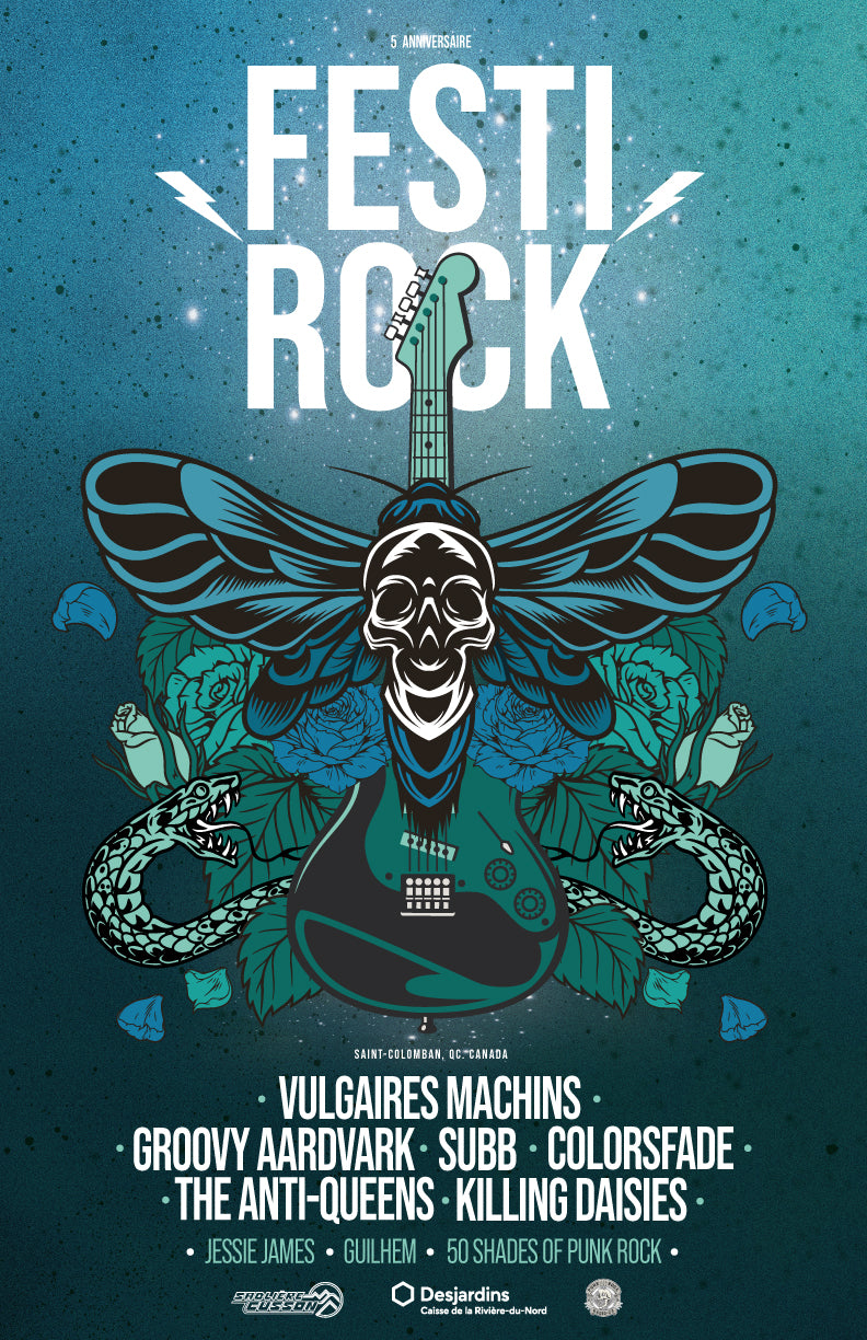 Visuel spécial 5e anniversaire : Affiche avec papillon - FestiRock