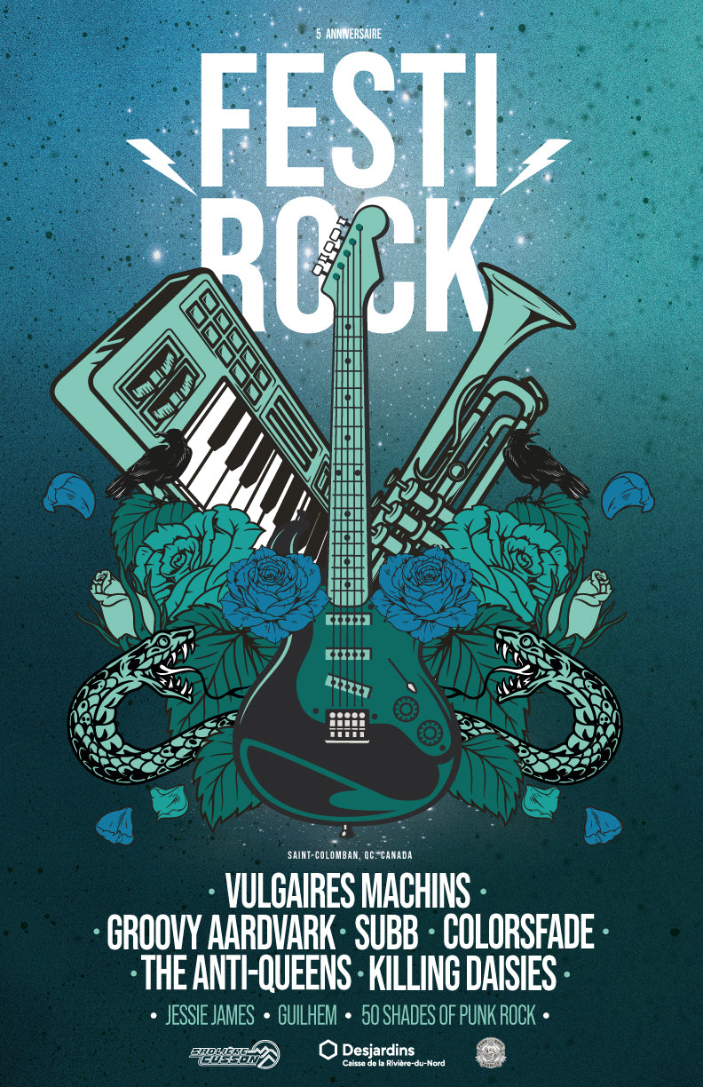 Visuel spécial 5e anniversaire : Affiche avec guitare - FestiRock