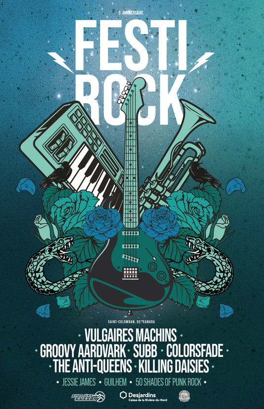 Visuel spécial 5e anniversaire : Affiche avec guitare - FestiRock