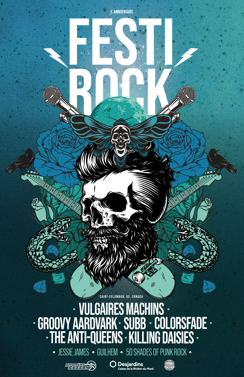 Visuel spécial 5e anniversaire : Affiche avec tête de mort - FestiRock